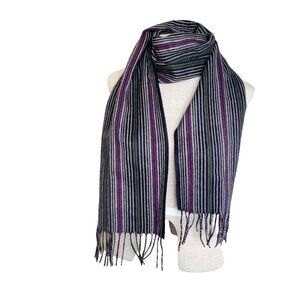 Vintage Scarf Cashmere Touch Striped Fringe Layering